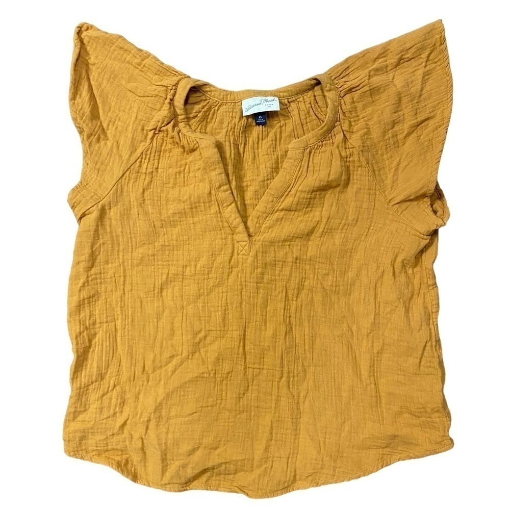 Universal Thread Mustard Yellow Flutter Sleeve Cotton Gauze VNeck Blouse Size XS